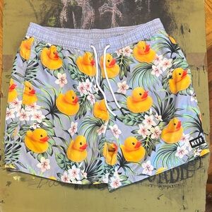 Neff Duck Print Swim Trunks - Gray and Yellow